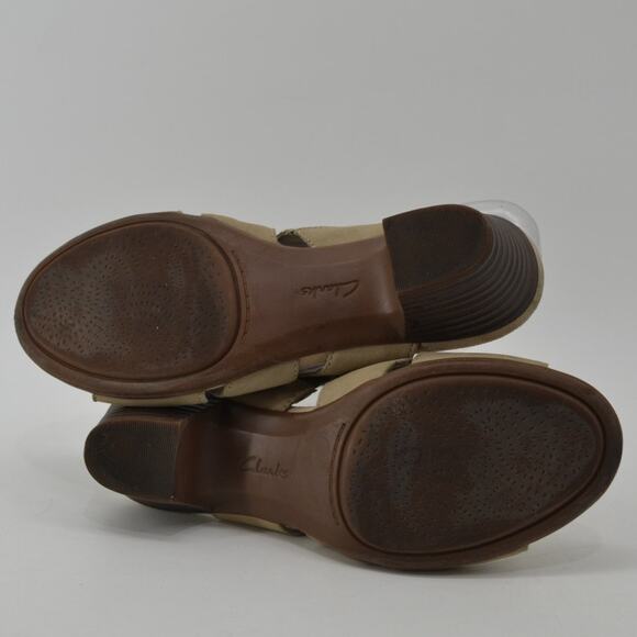 Clarks Size 8 Womens Tan Beige Leather Slip On Sandals Mules - Picture 9 of 13